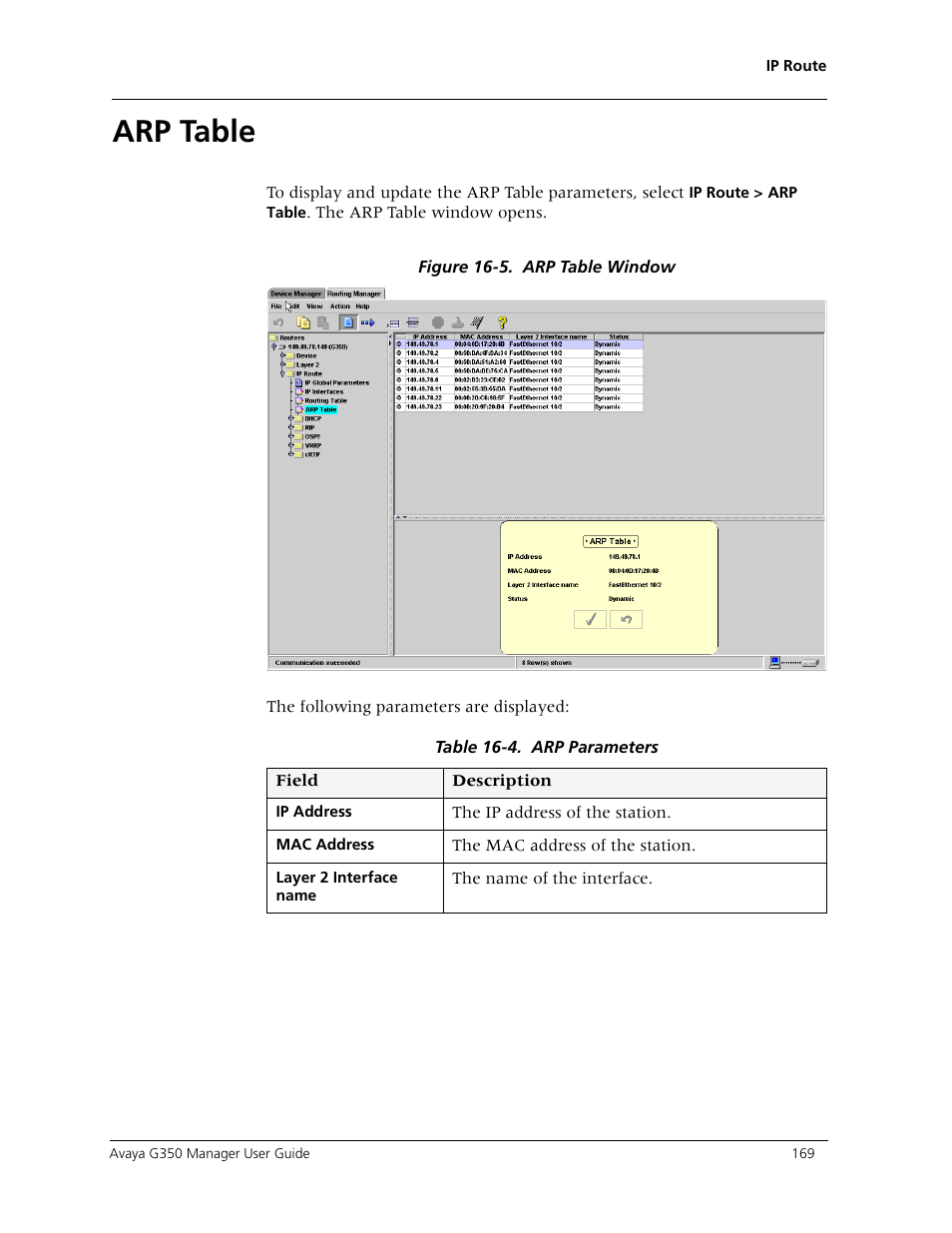 Arp table | Avaya Media Gateway G350 User Manual | Page 179 / 219