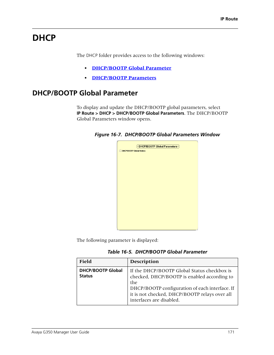 Dhcp, Dhcp/bootp global parameter | Avaya Media Gateway G350 User Manual | Page 181 / 219