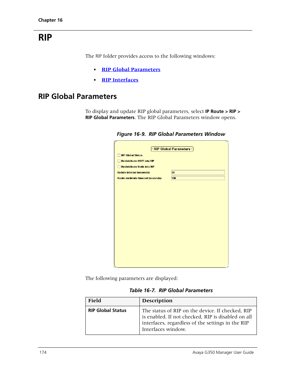 Rip global parameters | Avaya Media Gateway G350 User Manual | Page 184 / 219