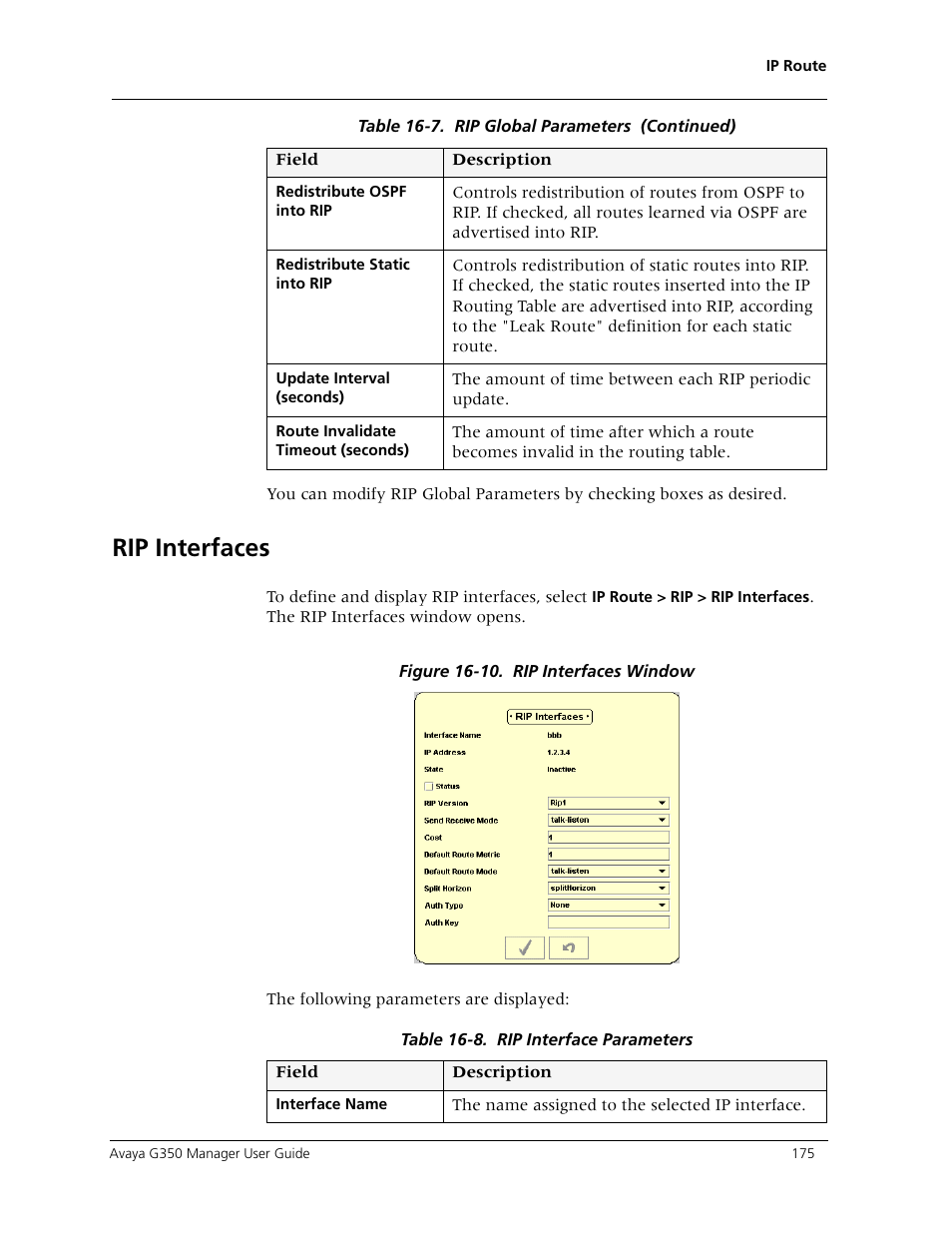 Rip interfaces | Avaya Media Gateway G350 User Manual | Page 185 / 219