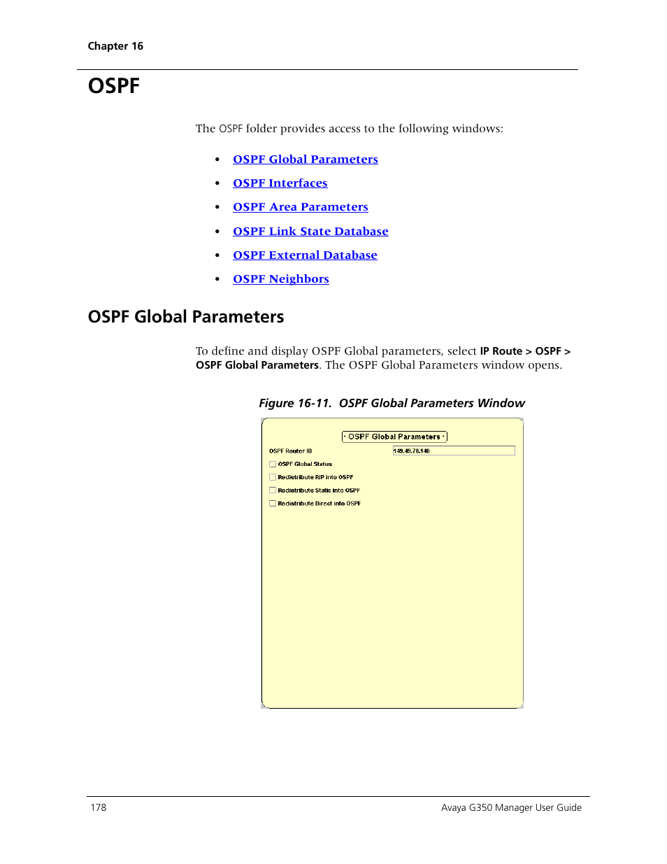 Ospf, Ospf global parameters | Avaya Media Gateway G350 User Manual | Page 188 / 219