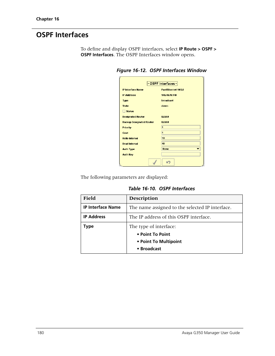 Ospf interfaces | Avaya Media Gateway G350 User Manual | Page 190 / 219