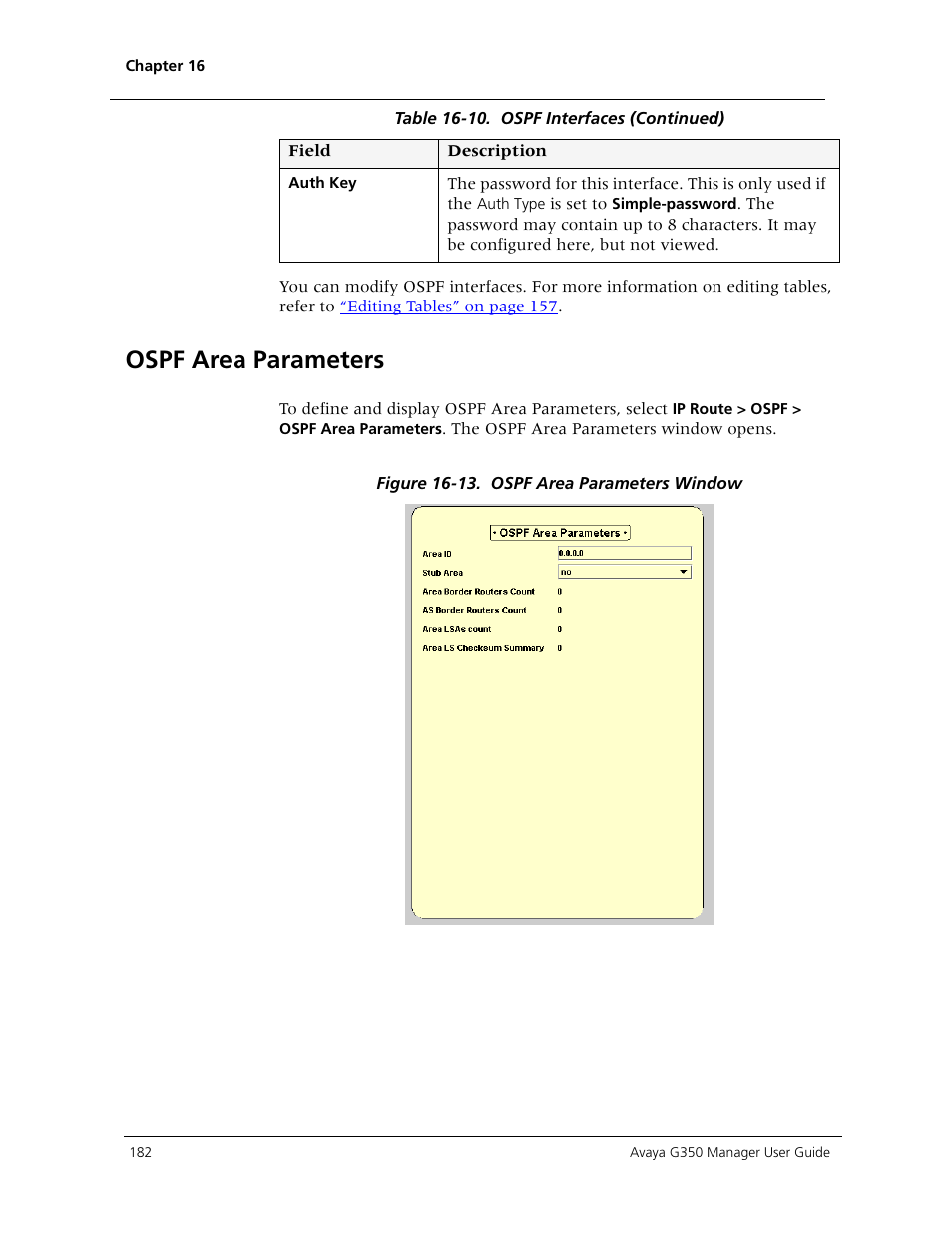 Ospf area parameters | Avaya Media Gateway G350 User Manual | Page 192 / 219