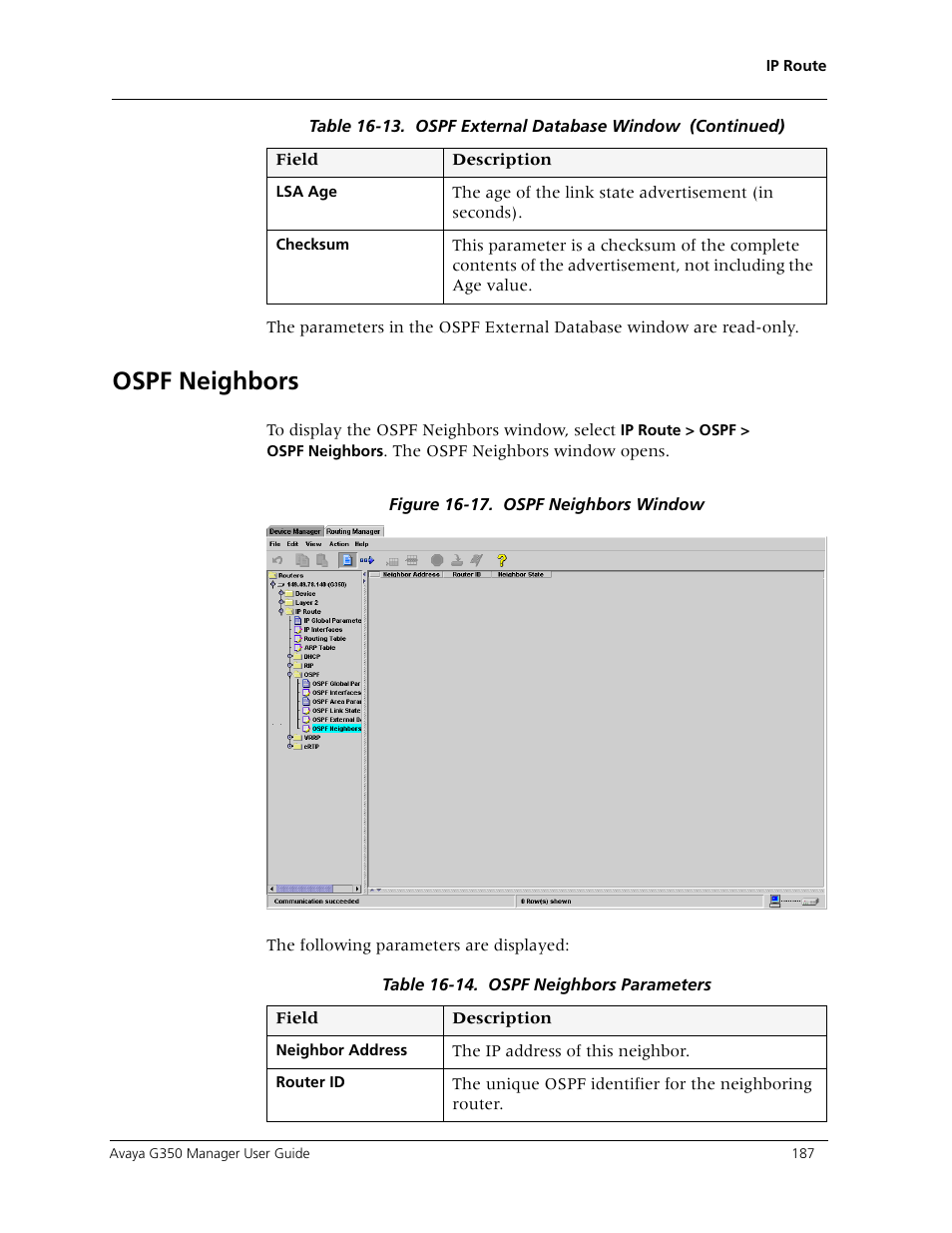 Ospf neighbors | Avaya Media Gateway G350 User Manual | Page 197 / 219
