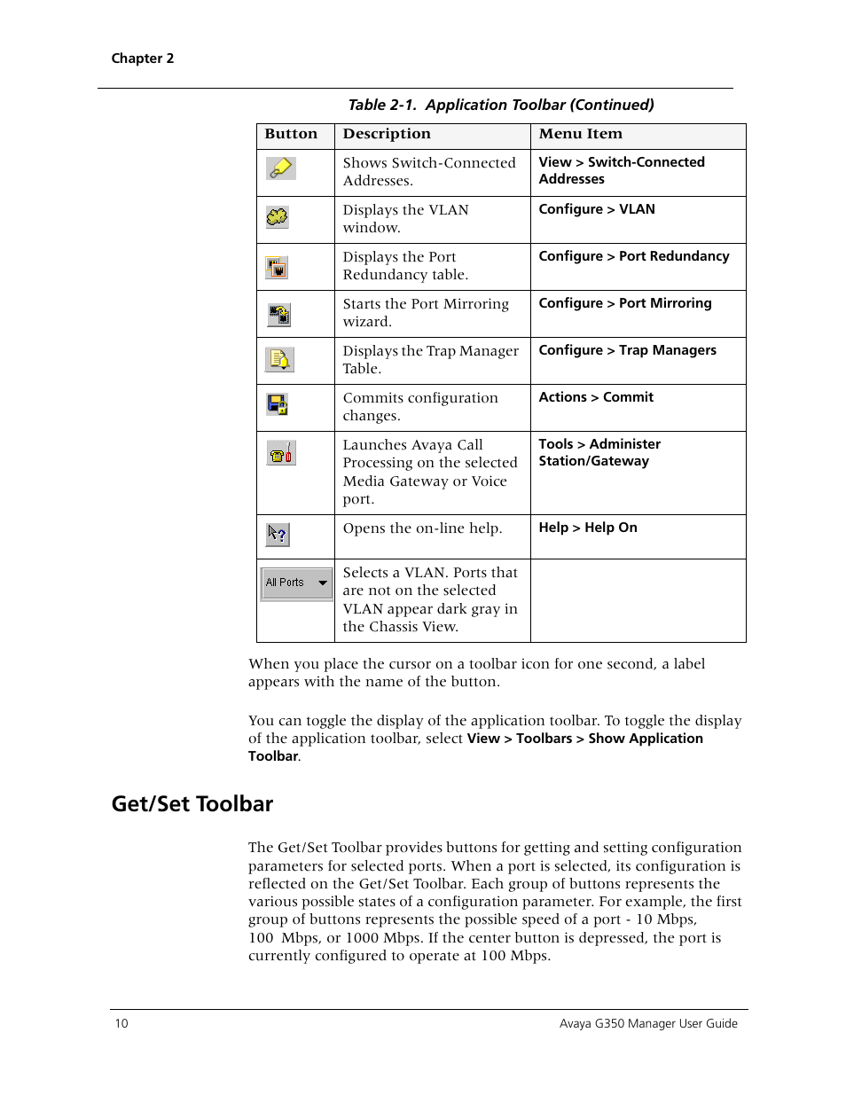 Get/set toolbar | Avaya Media Gateway G350 User Manual | Page 20 / 219