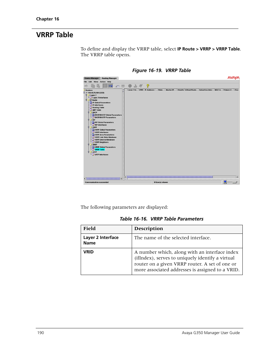 Vrrp table | Avaya Media Gateway G350 User Manual | Page 200 / 219