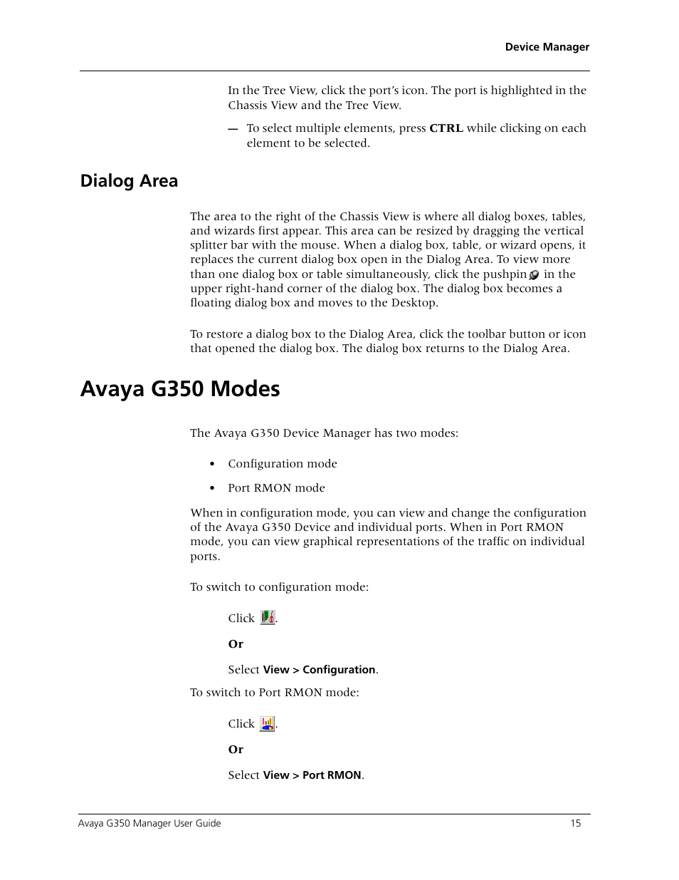 Dialog area, Avaya g350 modes, Instruc | Avaya Media Gateway G350 User Manual | Page 25 / 219