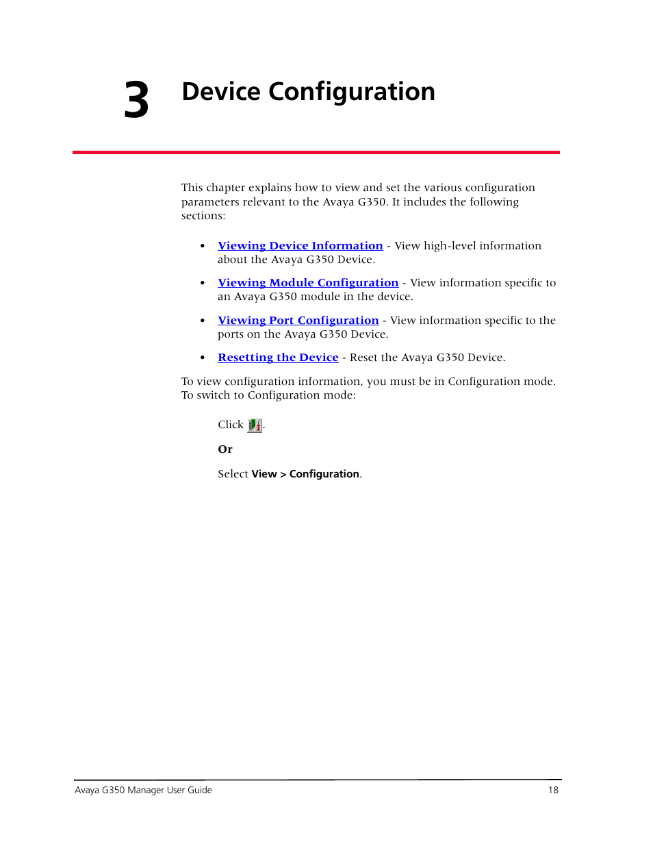 Device configuration, Chapter 3 — device configuration | Avaya Media Gateway G350 User Manual | Page 28 / 219