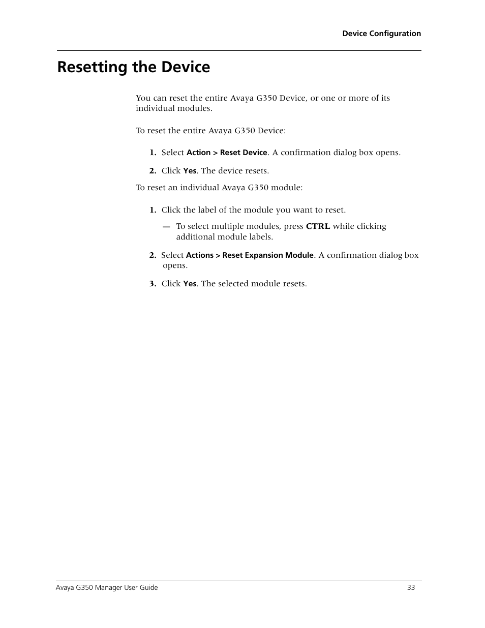 Resetting the device | Avaya Media Gateway G350 User Manual | Page 43 / 219