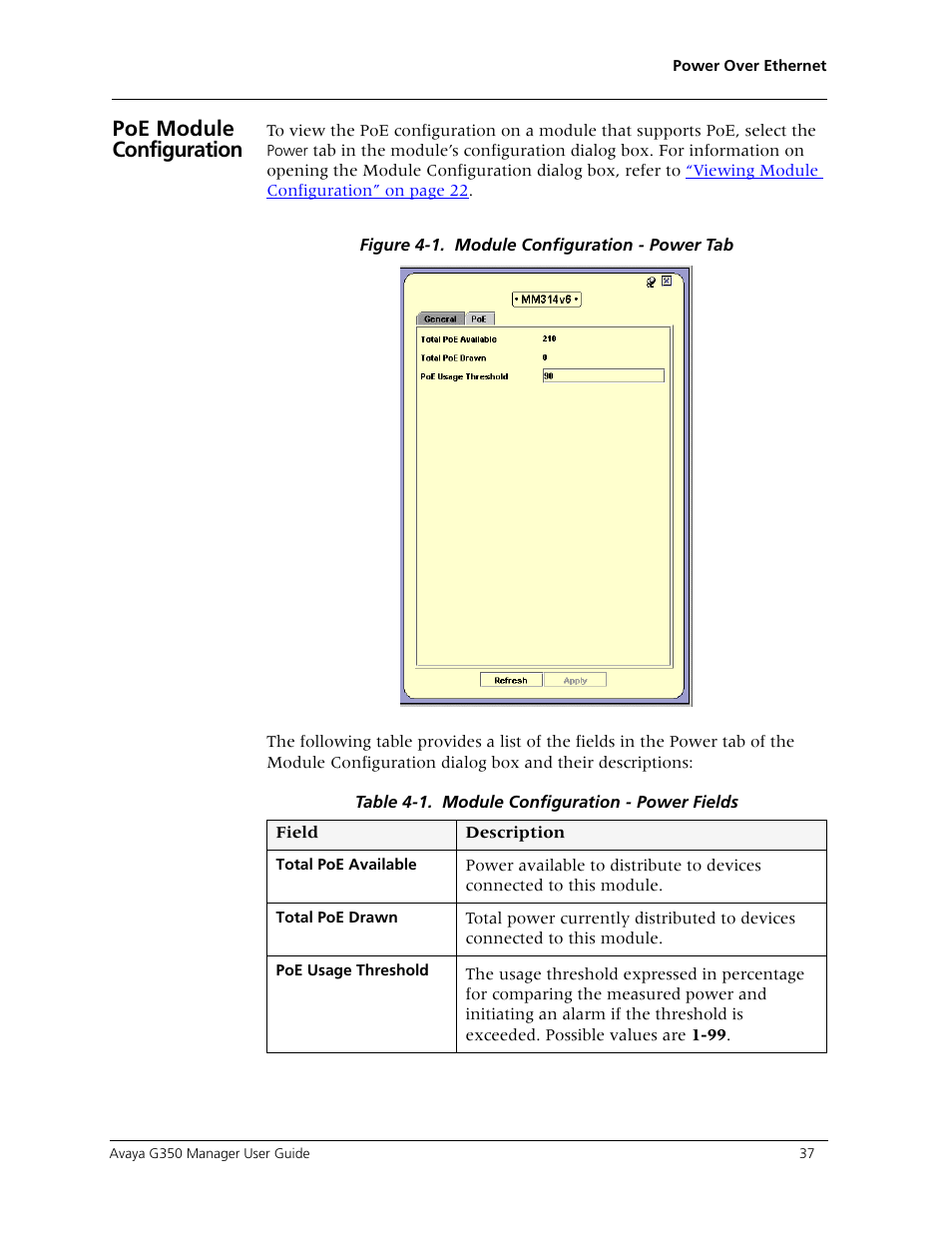 Poe module configuration | Avaya Media Gateway G350 User Manual | Page 47 / 219