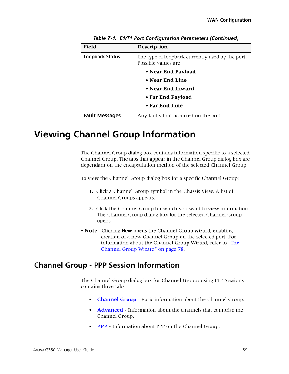Viewing channel group information, Channel group - ppp session information, Info | Avaya Media Gateway G350 User Manual | Page 69 / 219