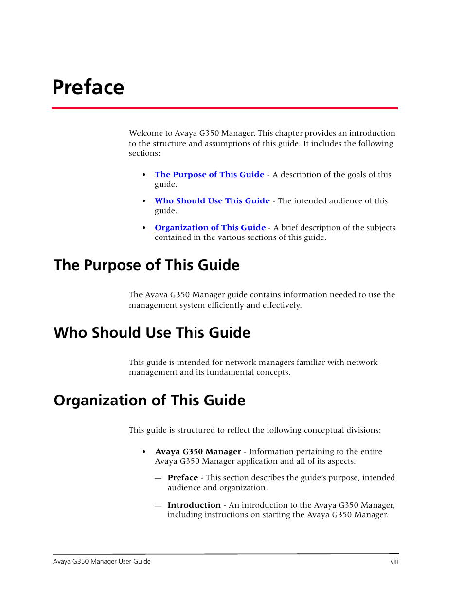 Preface, The purpose of this guide, Who should use this guide | Organization of this guide | Avaya Media Gateway G350 User Manual | Page 8 / 219