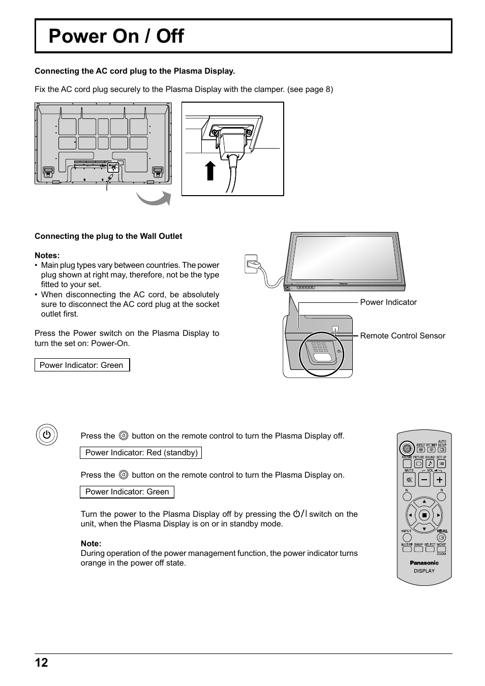 Power on / off | Panasonic TH65PF12EK User Manual | Page 12 / 64