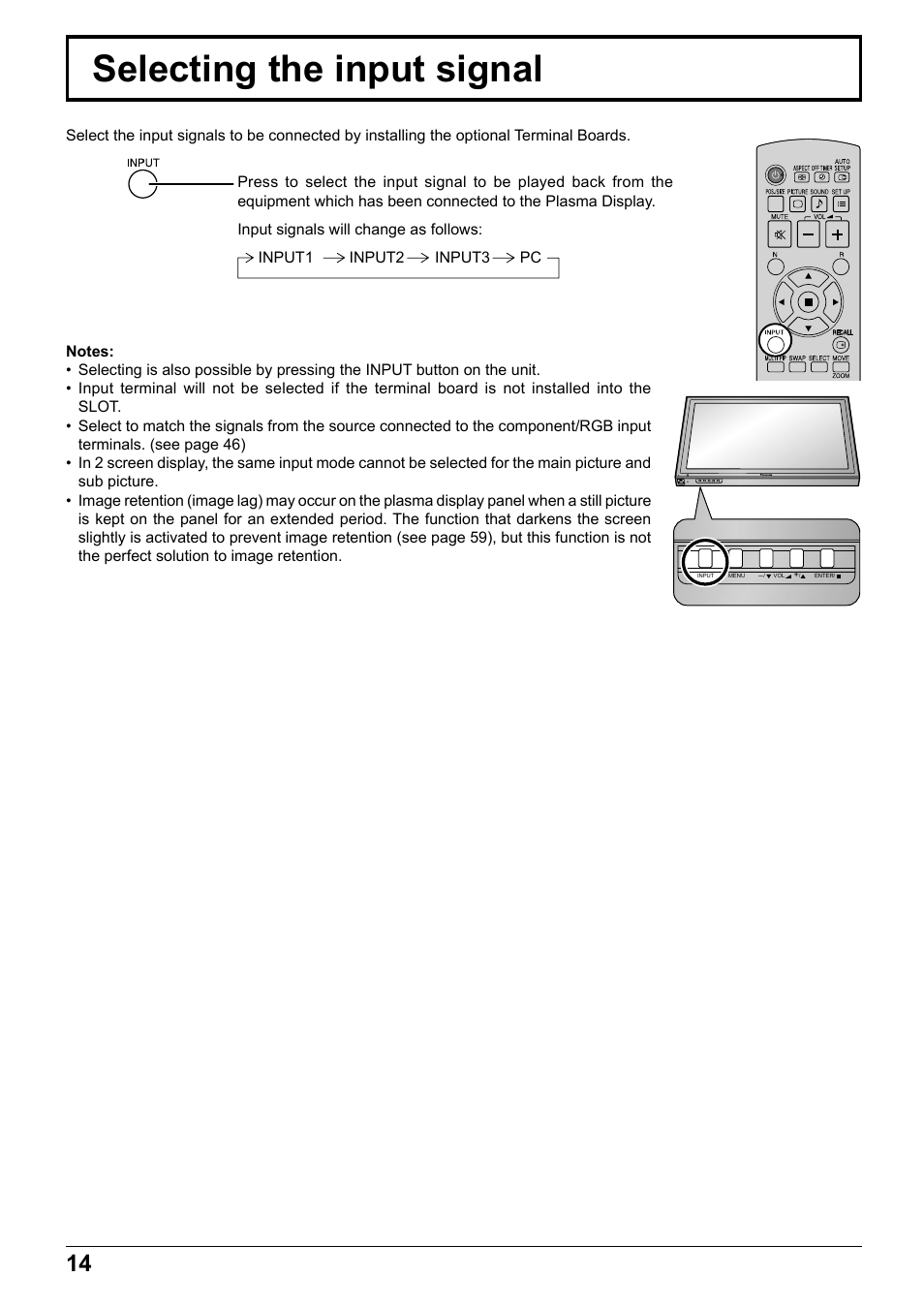 Selecting the input signal | Panasonic TH65PF12EK User Manual | Page 14 / 64