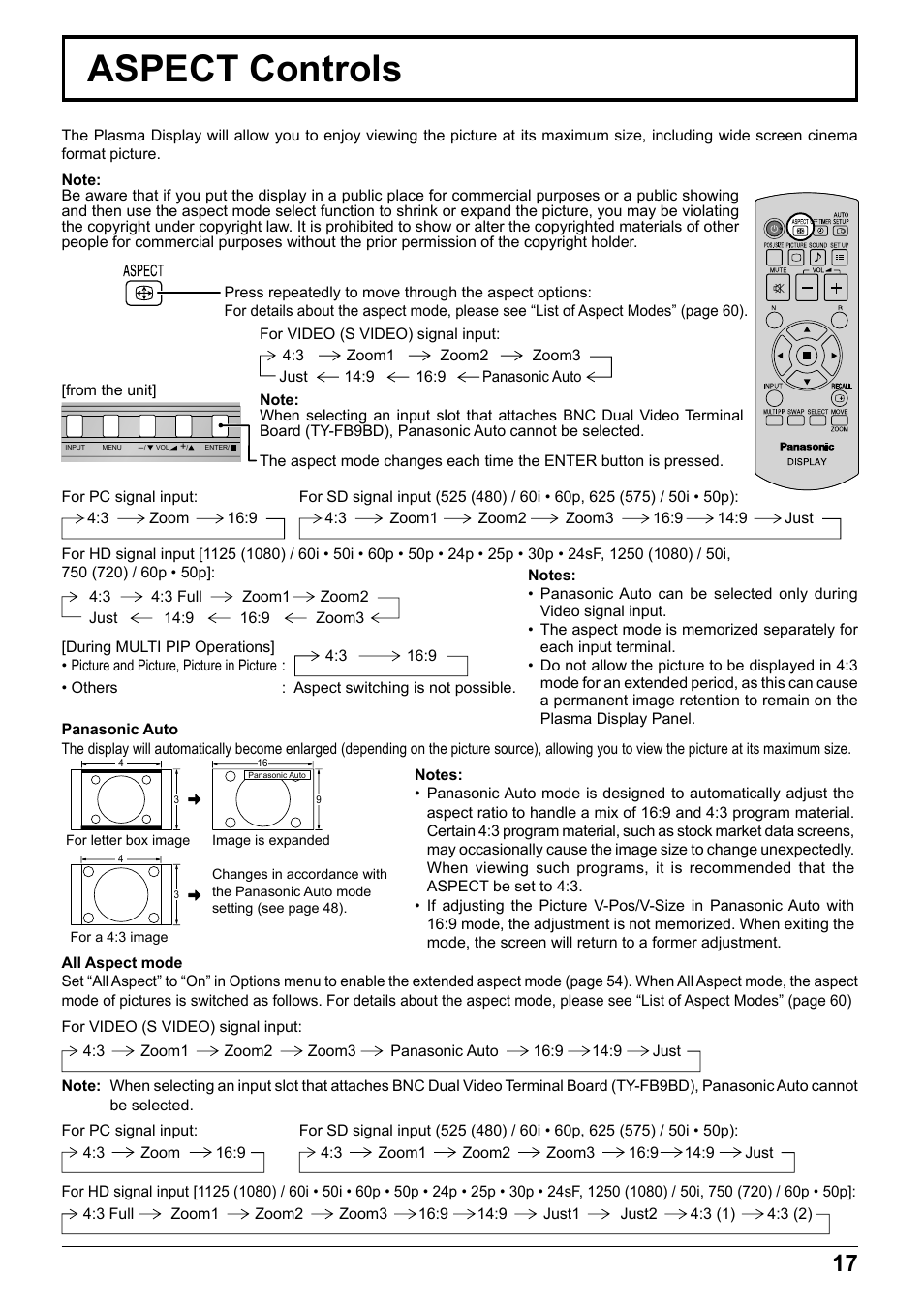 Aspect controls | Panasonic TH65PF12EK User Manual | Page 17 / 64