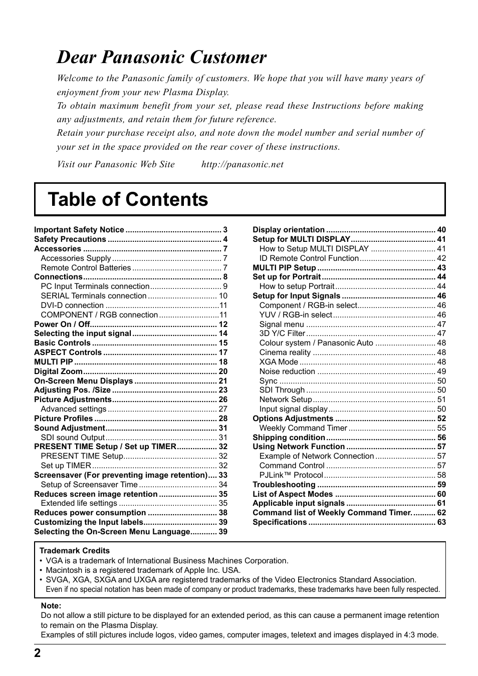 Panasonic TH65PF12EK User Manual | Page 2 / 64