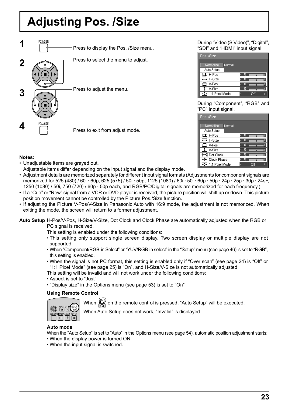 Adjusting pos. /size | Panasonic TH65PF12EK User Manual | Page 23 / 64