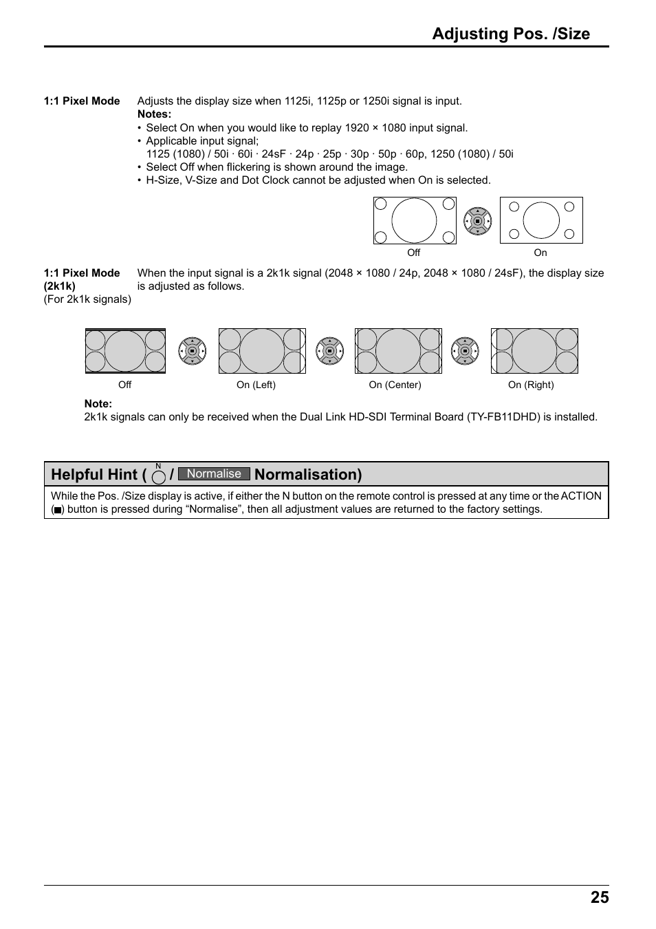 Adjusting pos. /size, Helpful hint, Normalisation) | Panasonic TH65PF12EK User Manual | Page 25 / 64