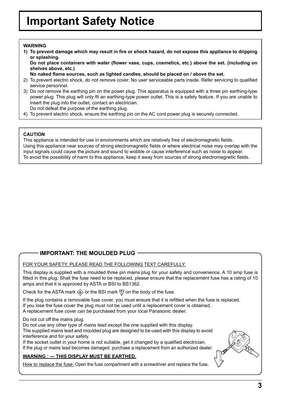 Important safety notice | Panasonic TH65PF12EK User Manual | Page 3 / 64