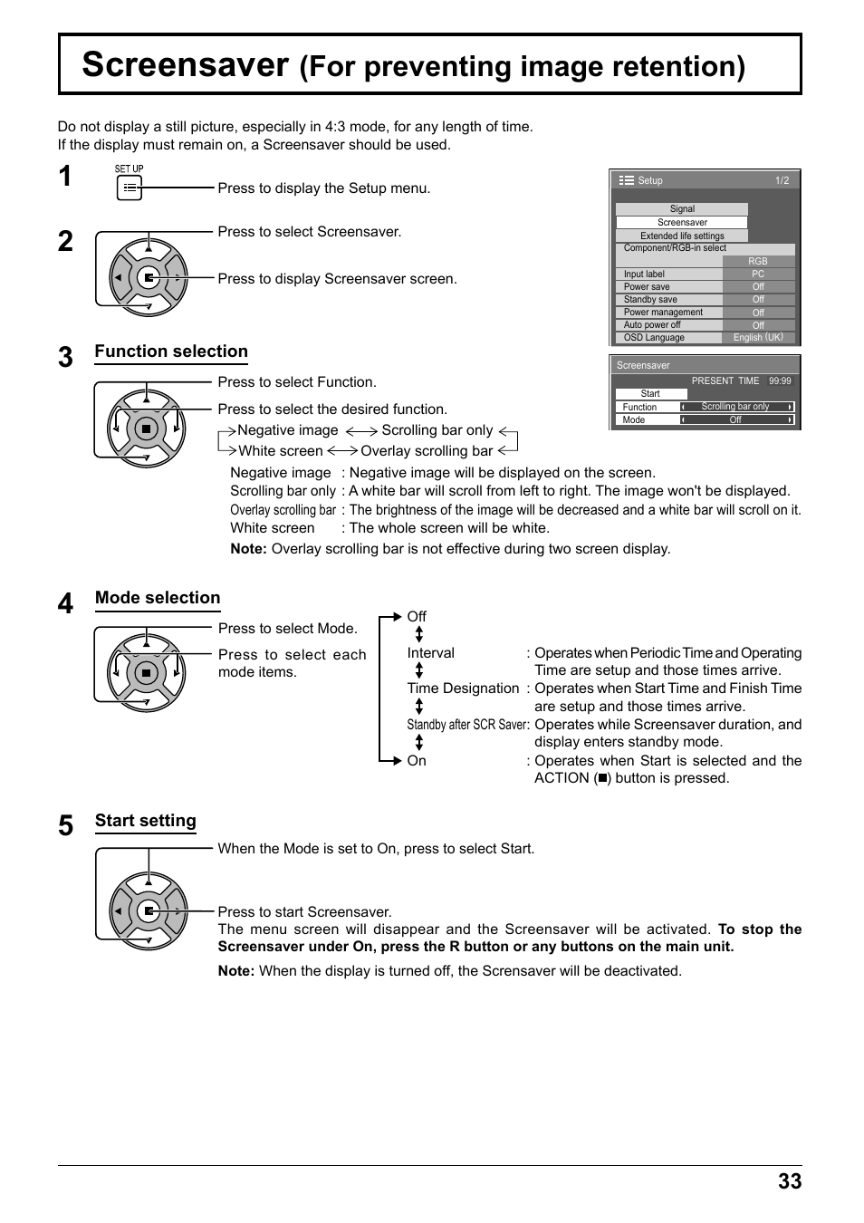 Screensaver, For preventing image retention) | Panasonic TH65PF12EK User Manual | Page 33 / 64