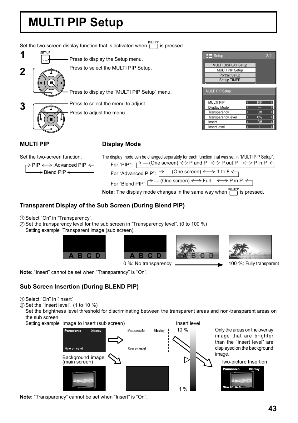 Multi pip setup | Panasonic TH65PF12EK User Manual | Page 43 / 64