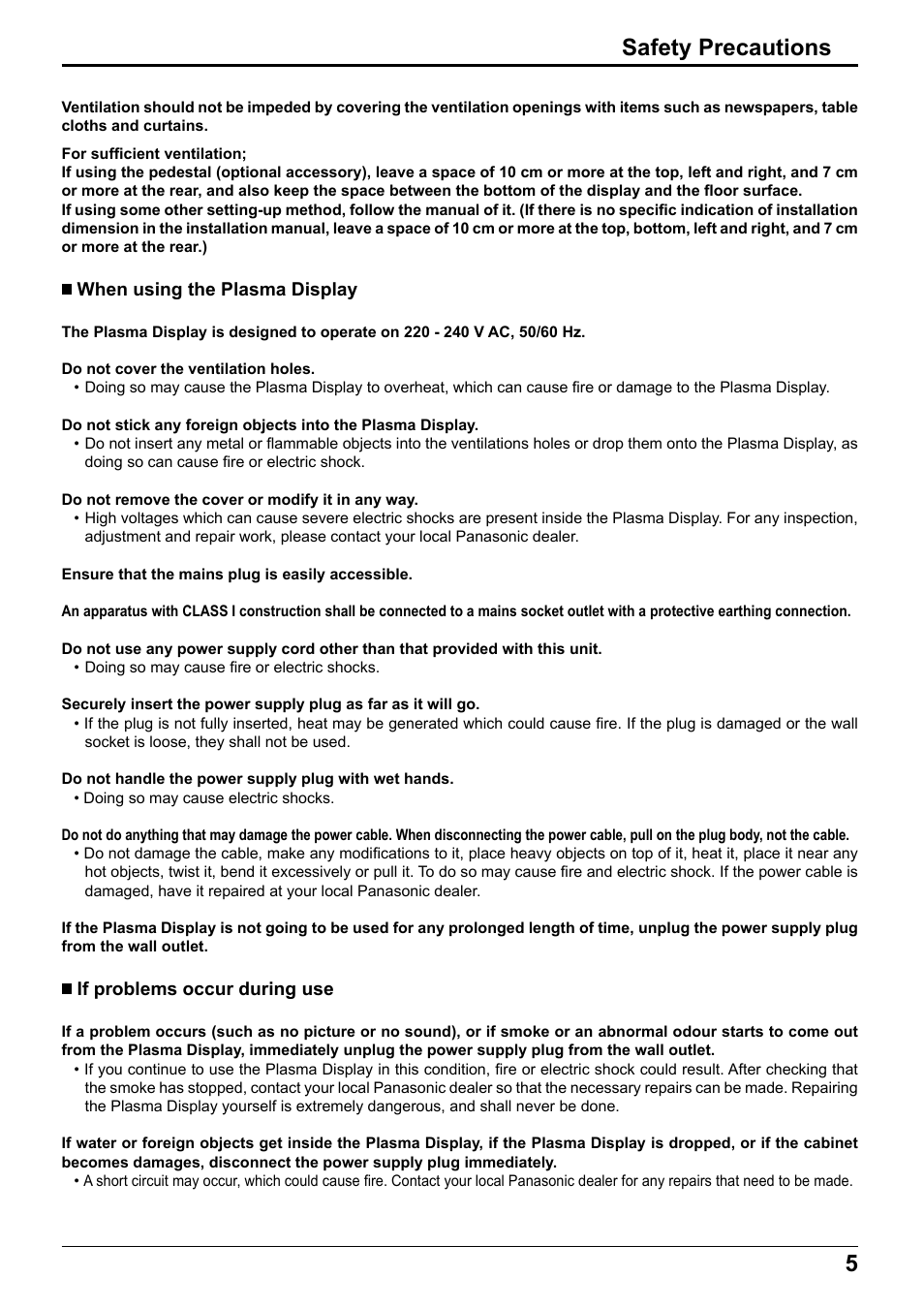 5safety precautions | Panasonic TH65PF12EK User Manual | Page 5 / 64