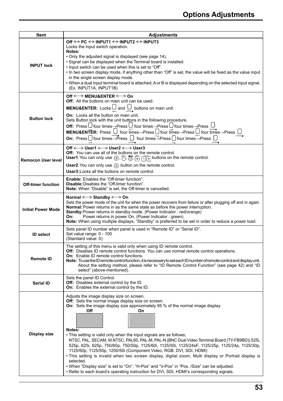 53 options adjustments | Panasonic TH65PF12EK User Manual | Page 53 / 64