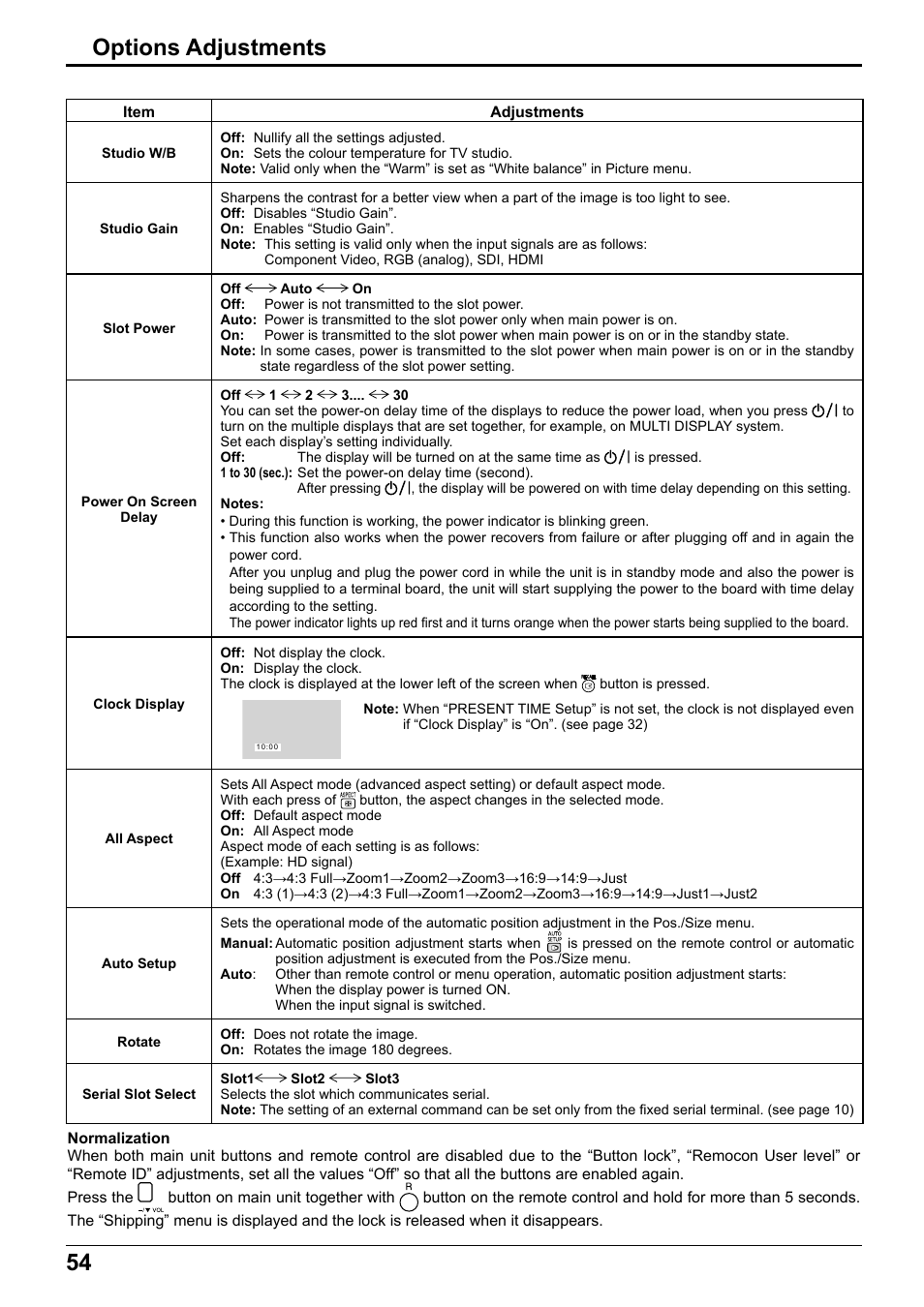 54 options adjustments | Panasonic TH65PF12EK User Manual | Page 54 / 64