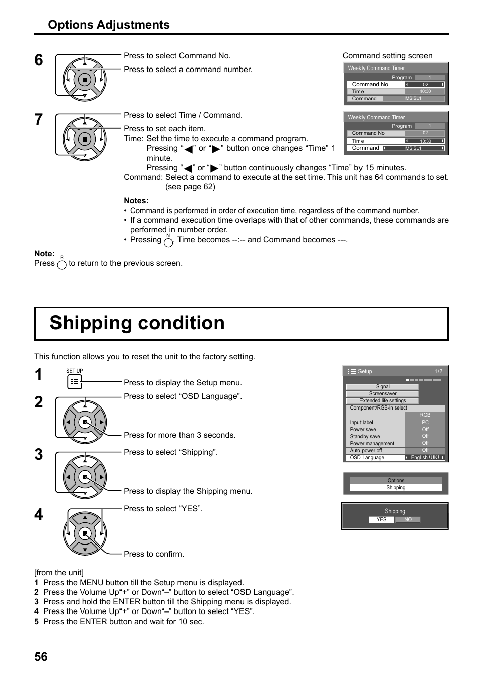 Shipping condition, 56 options adjustments | Panasonic TH65PF12EK User Manual | Page 56 / 64