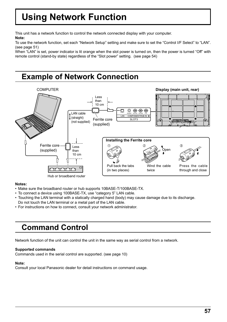 Using network function, Example of network connection command control | Panasonic TH65PF12EK User Manual | Page 57 / 64