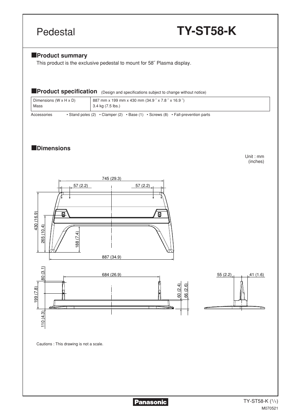 Panasonic TYST58K User Manual | 1 page