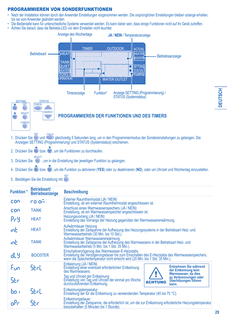 Deutsch, Programmieren von sonderfunktionen, Programmieren der funktionen und des timers | Panasonic LIAV12IM User Manual | Page 5 / 12