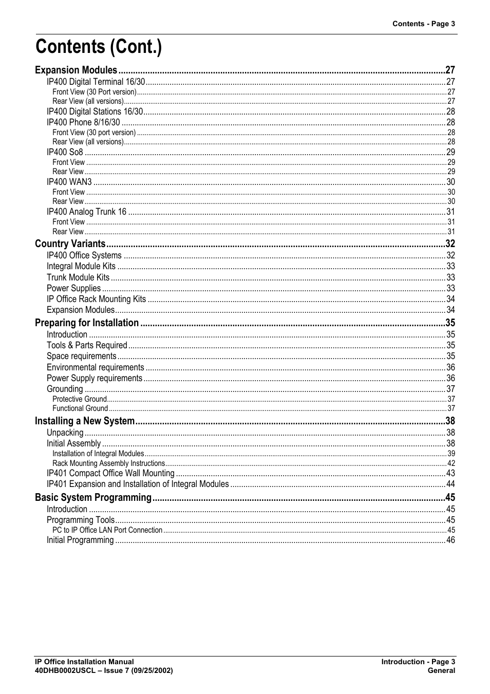 Contents (cont.) | Avaya IP OFFICE 40DHB0002USCL User Manual | Page 3 / 70
