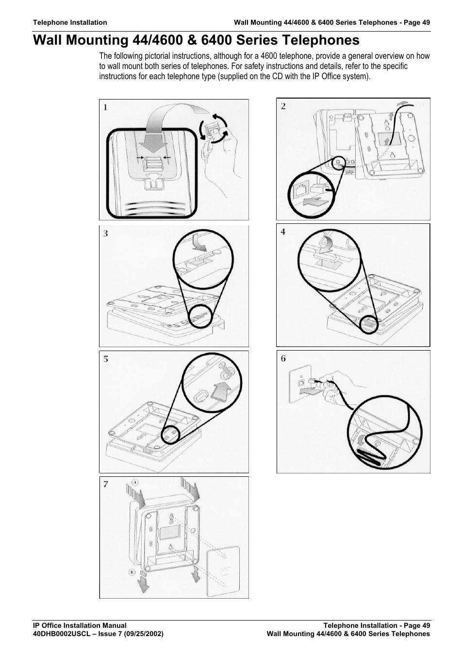 Wall mounting 44/4600 & 6400 series telephones | Avaya IP OFFICE 40DHB0002USCL User Manual | Page 49 / 70