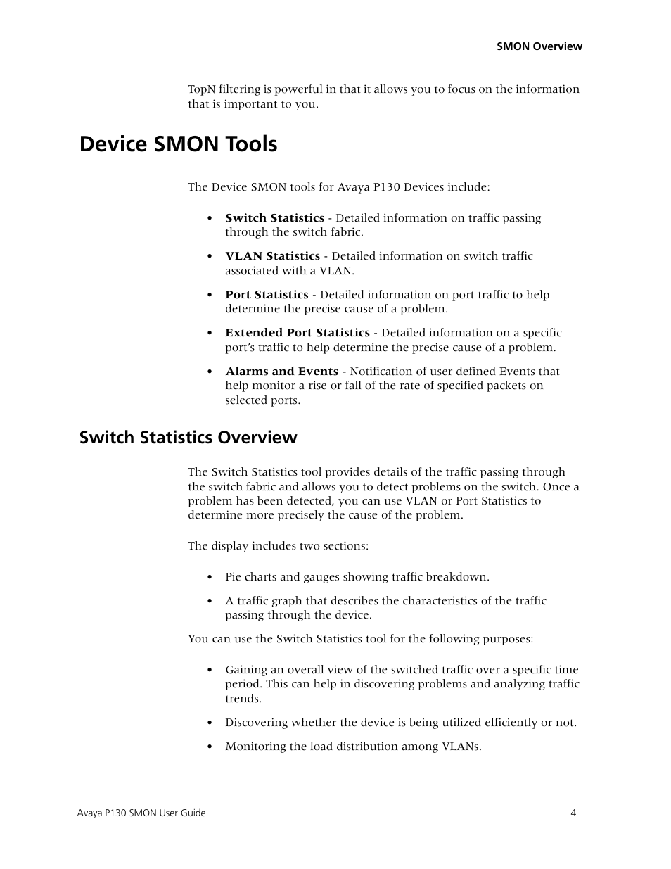 Device smon tools, Switch statistics overview | Avaya P130 SMON User Manual | Page 11 / 76