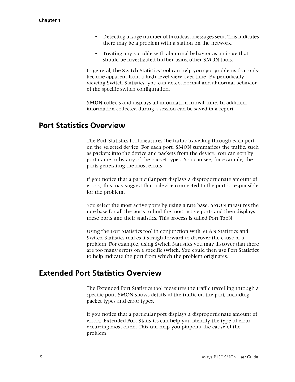 Port statistics overview, Extended port statistics overview | Avaya P130 SMON User Manual | Page 12 / 76