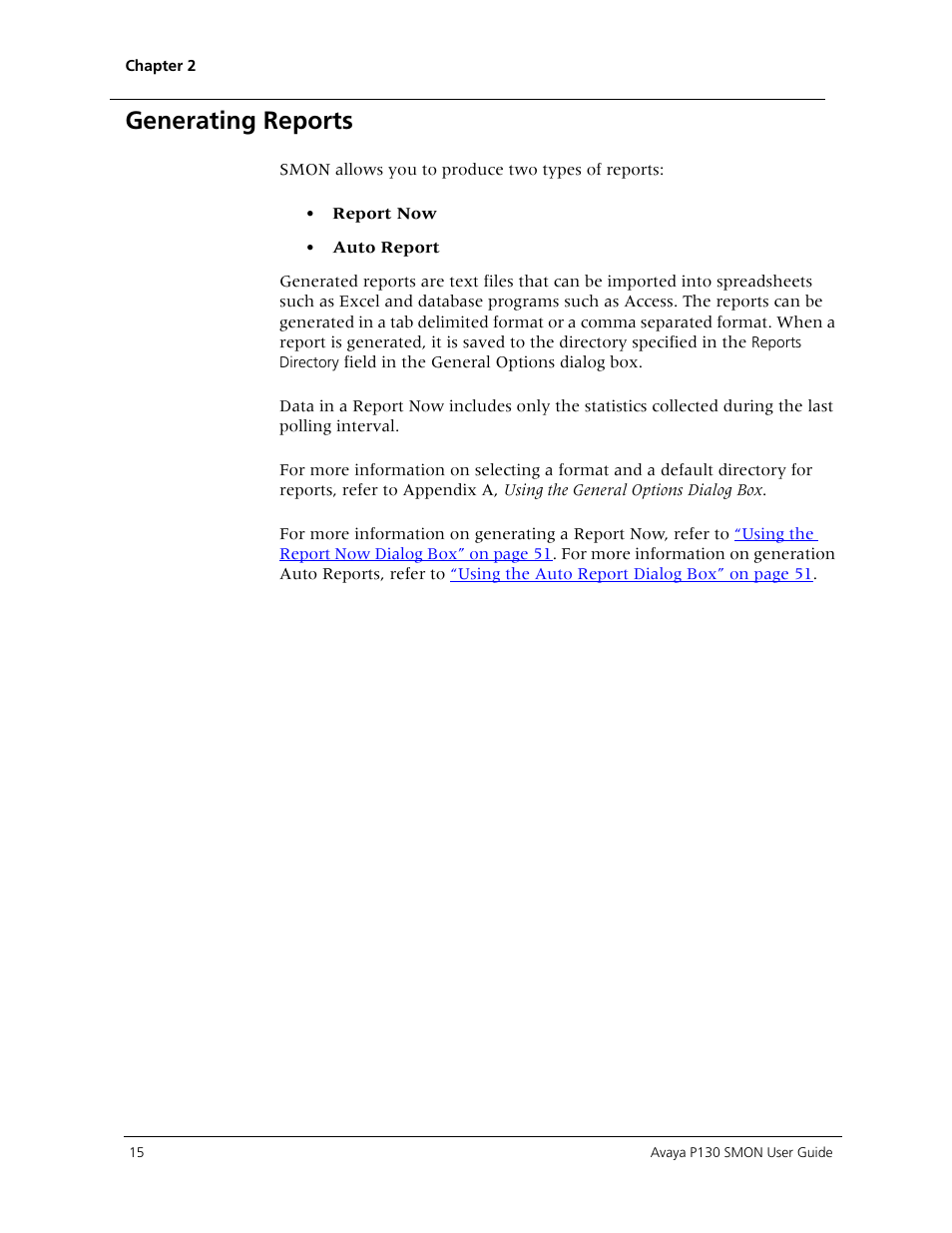 Generating reports | Avaya P130 SMON User Manual | Page 22 / 76