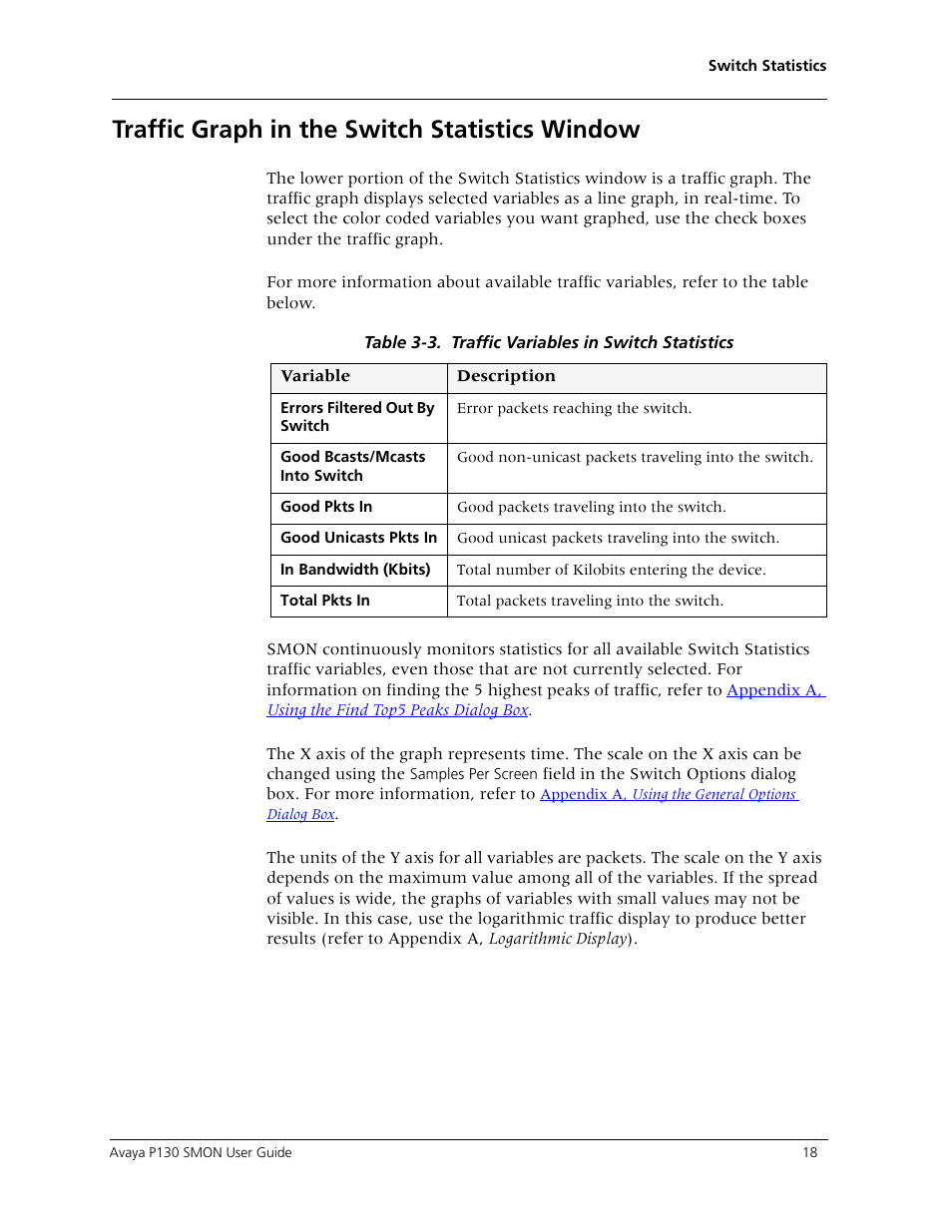 Traffic graph in the switch statistics window | Avaya P130 SMON User Manual | Page 25 / 76