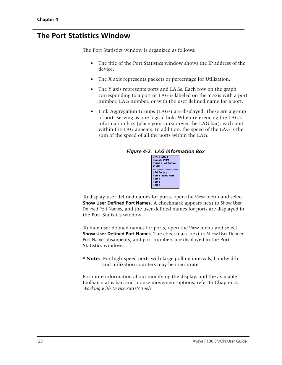 The port statistics window | Avaya P130 SMON User Manual | Page 30 / 76