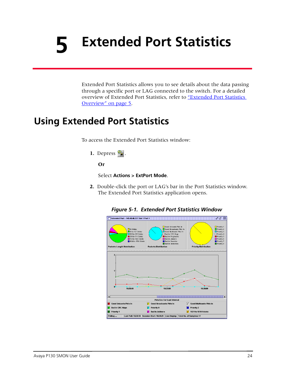 Extended port statistics, Using extended port statistics, Chapter 5  extended port statistics | Avaya P130 SMON User Manual | Page 31 / 76
