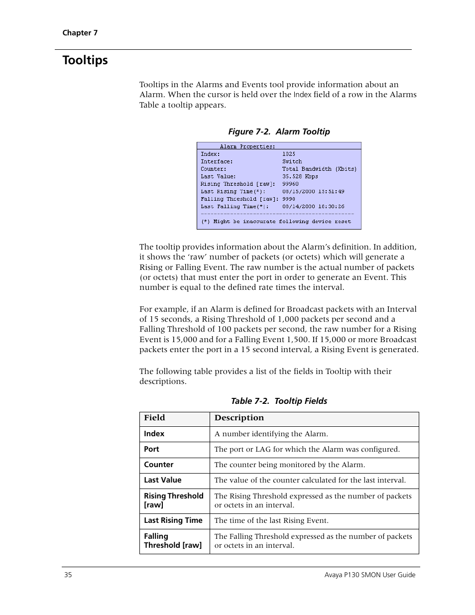 Tooltips | Avaya P130 SMON User Manual | Page 42 / 76