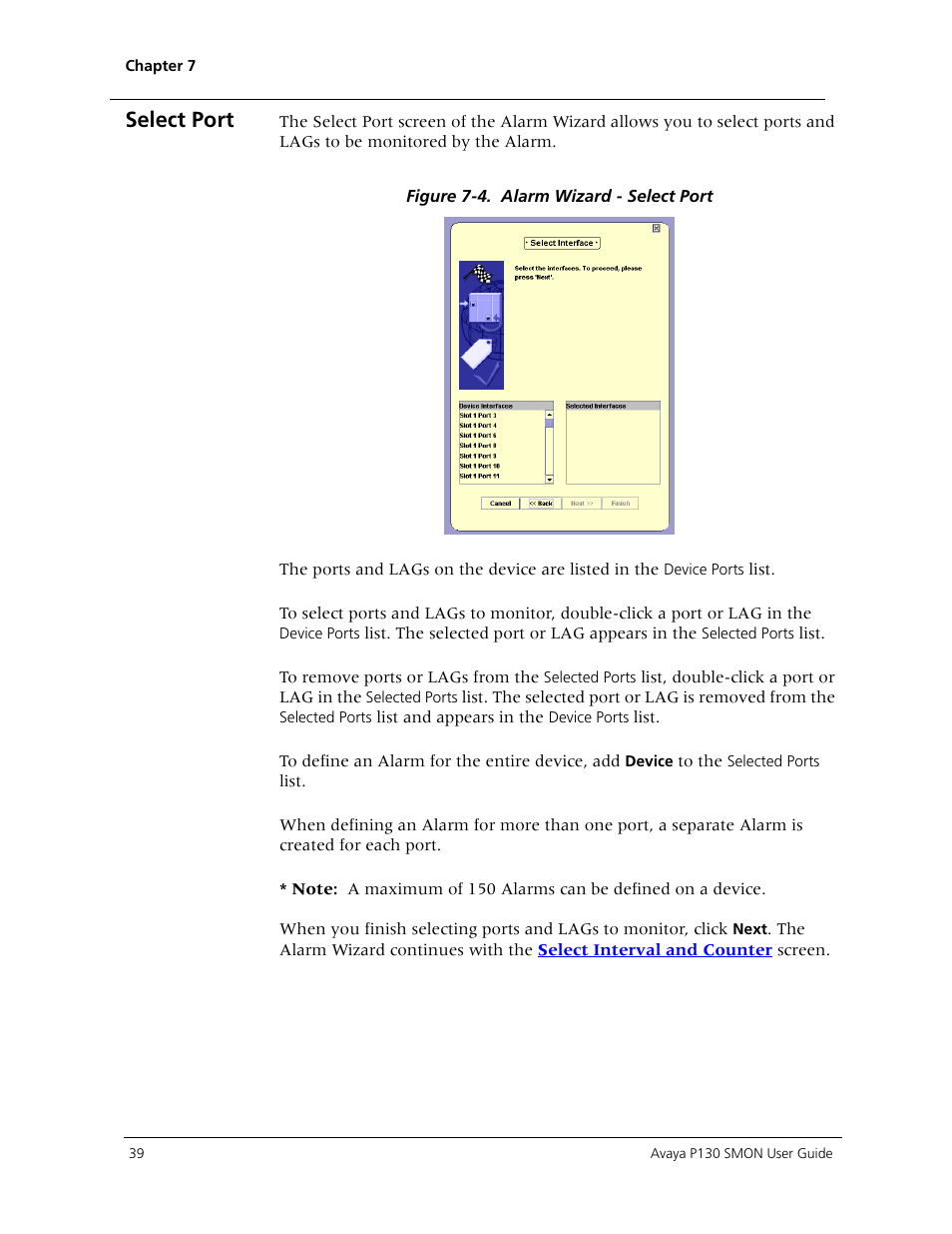 Select port | Avaya P130 SMON User Manual | Page 46 / 76