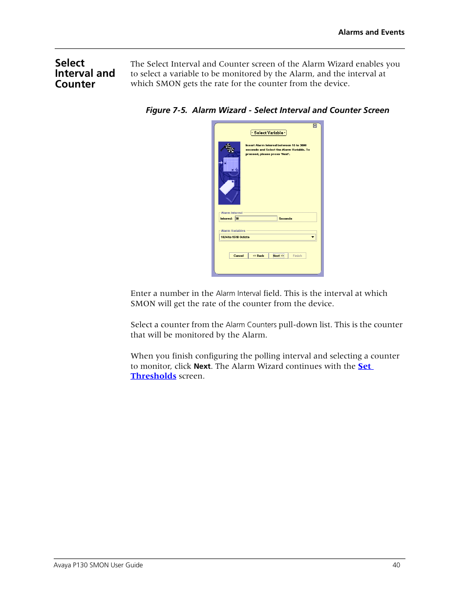 Select interval and counter | Avaya P130 SMON User Manual | Page 47 / 76