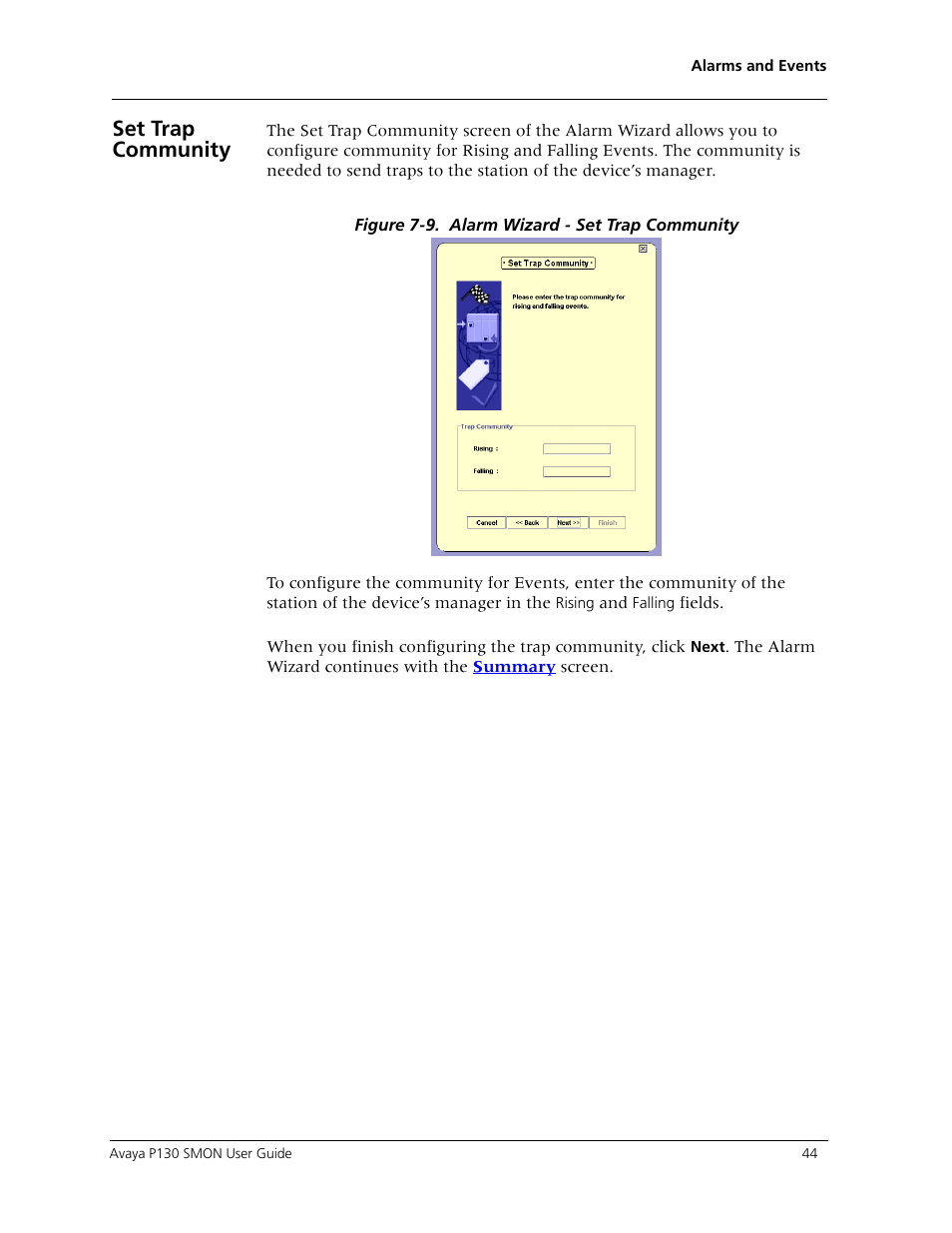With the, Set trap community, Screen. ot | Avaya P130 SMON User Manual | Page 51 / 76
