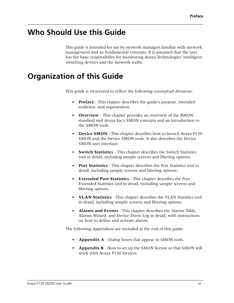 Who should use this guide, Organization of this guide | Avaya P130 SMON User Manual | Page 7 / 76