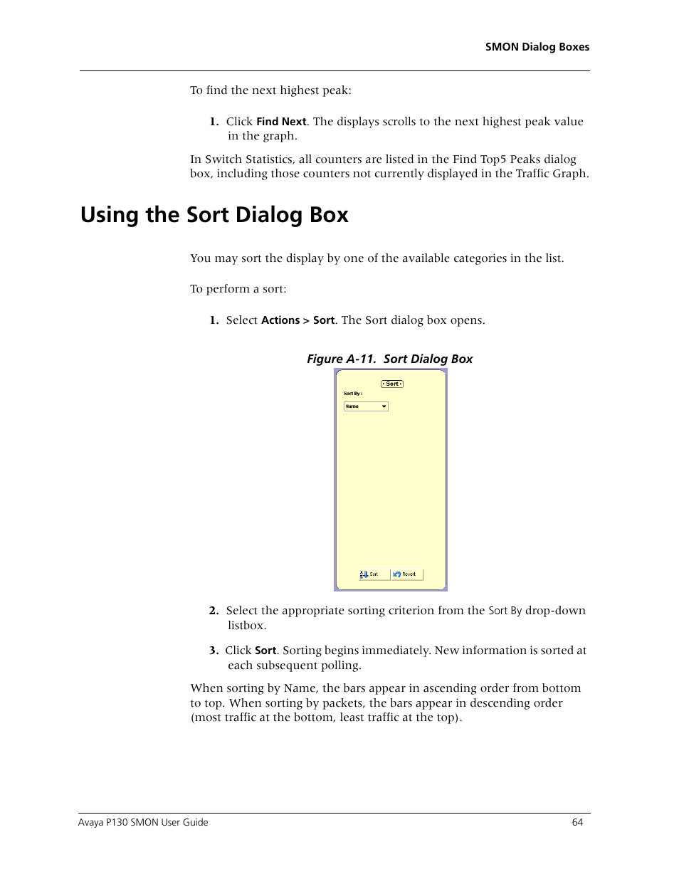 Using the sort dialog box | Avaya P130 SMON User Manual | Page 71 / 76