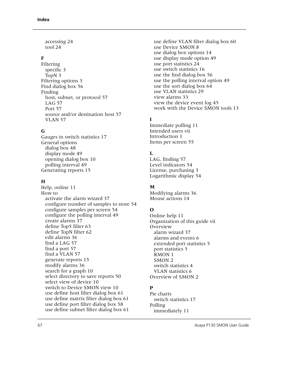 Avaya P130 SMON User Manual | Page 74 / 76