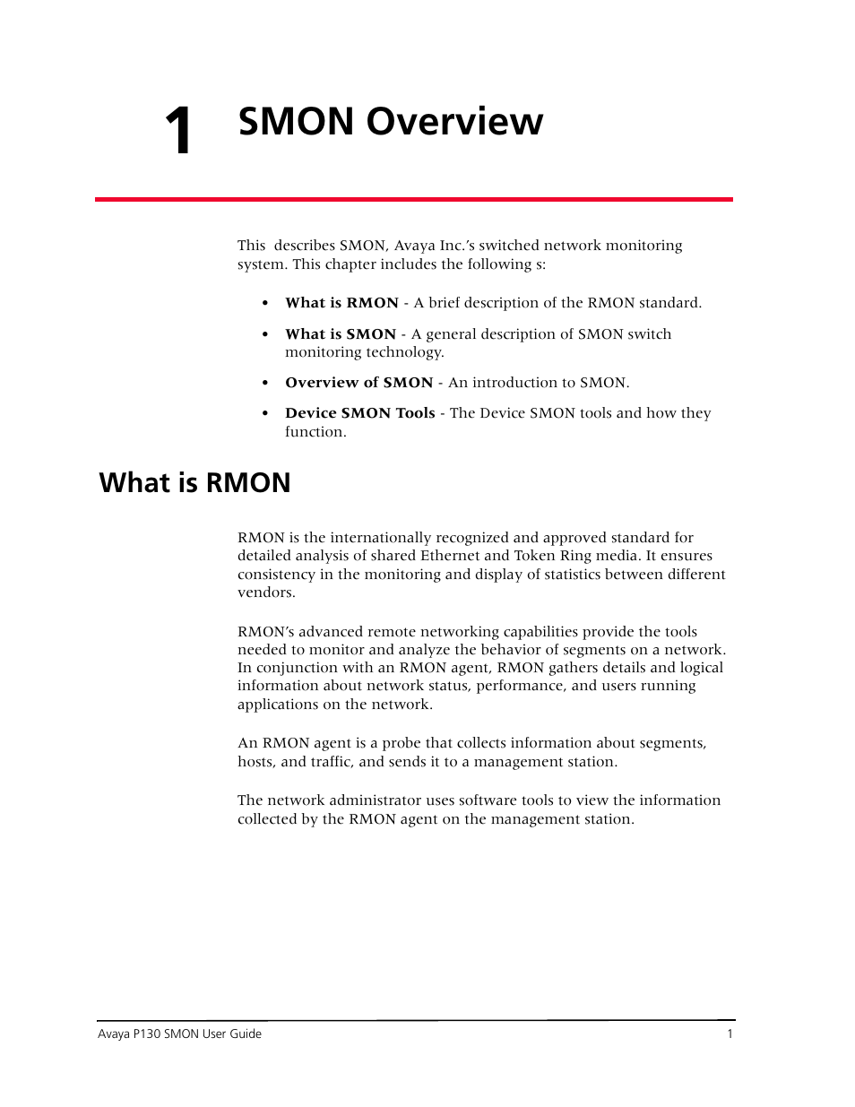 Smon overview, What is rmon, Chapter 1  smon overview | Avaya P130 SMON User Manual | Page 8 / 76