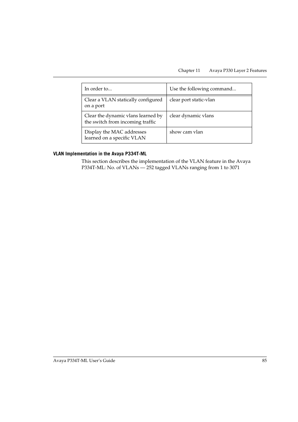 Vlan implementation in the avaya p334t-ml | Avaya P334T-ML User Manual | Page 101 / 176