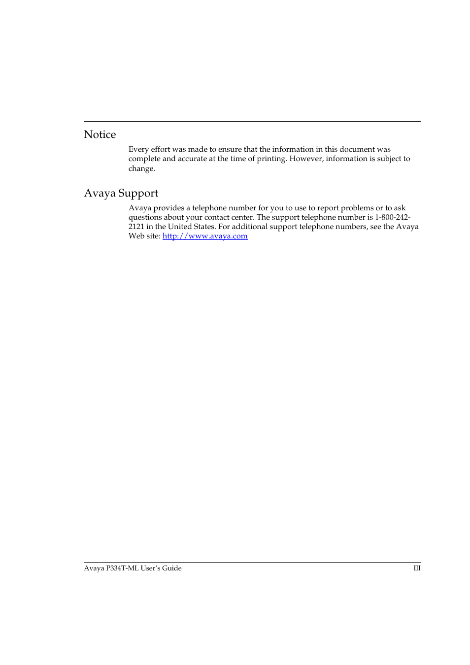 Notice, Avaya support | Avaya P334T-ML User Manual | Page 13 / 176